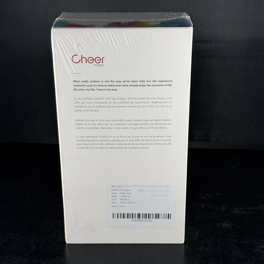Cheer Moda 1795CX Rechargeable Electric Wine Opener Robin Blue Teal New